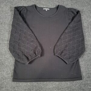 Adrianna Papell Black Puff Sleeve Knit Top Size‎ M *Flaw*